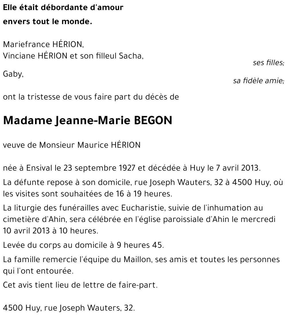 Jeanne - Marie BEGON