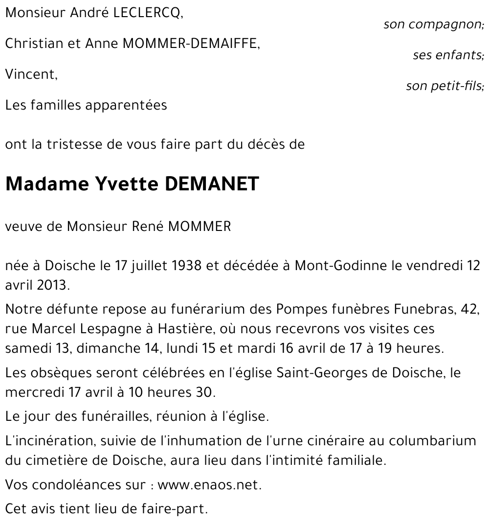 Yvette DEMANET