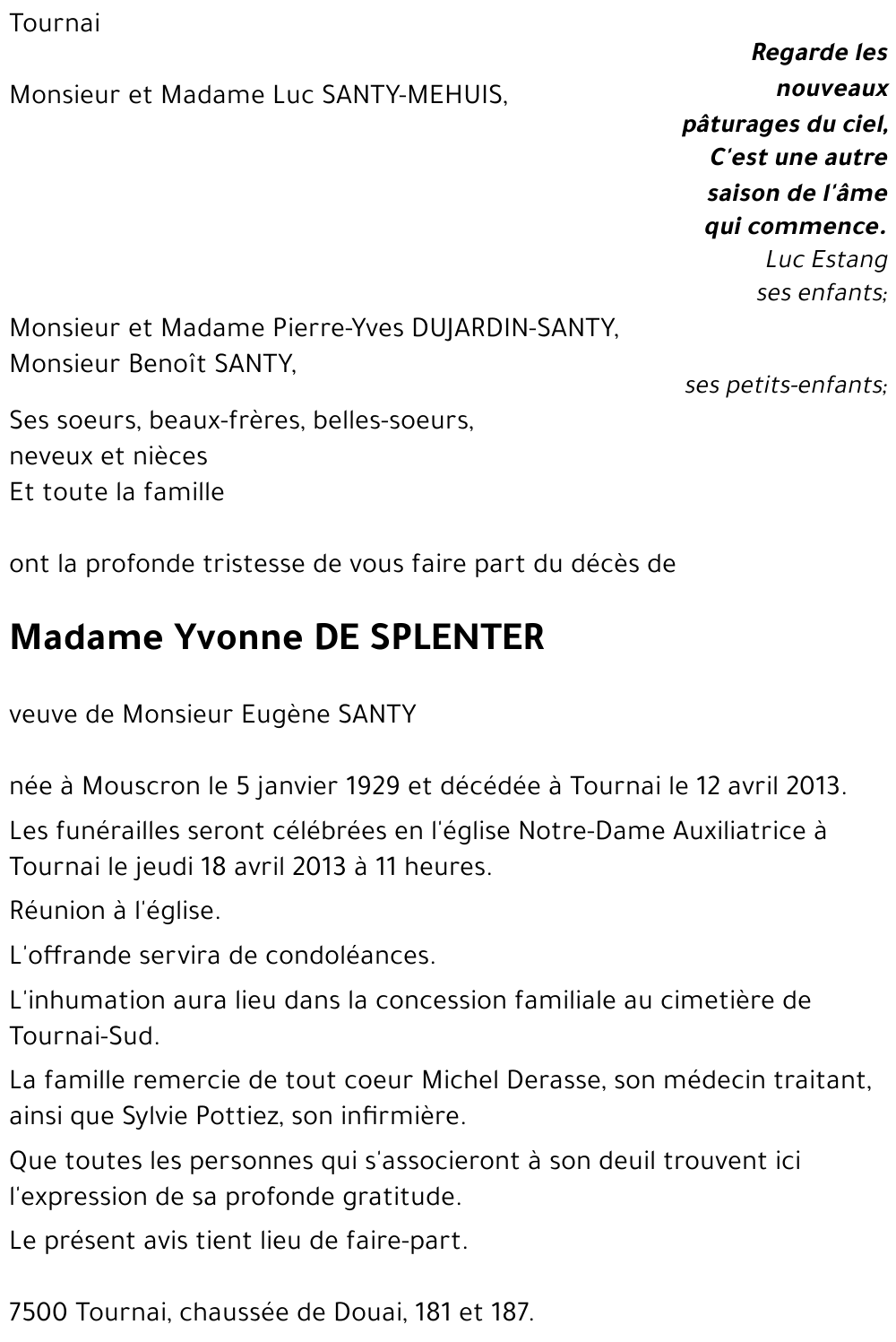 Yvonne DE SPLENTER