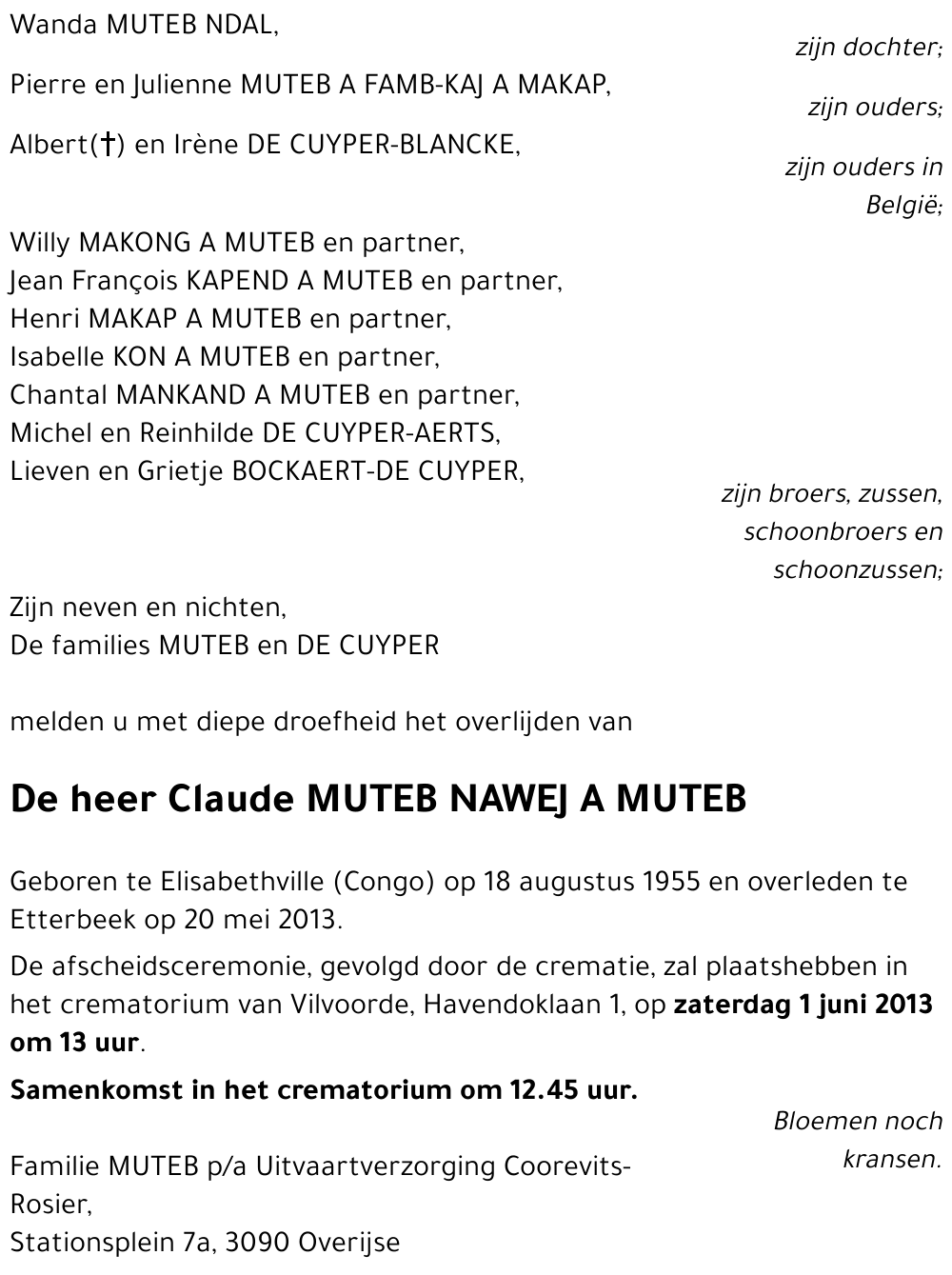 Claude MUTEB NAWEJ A MUTEB