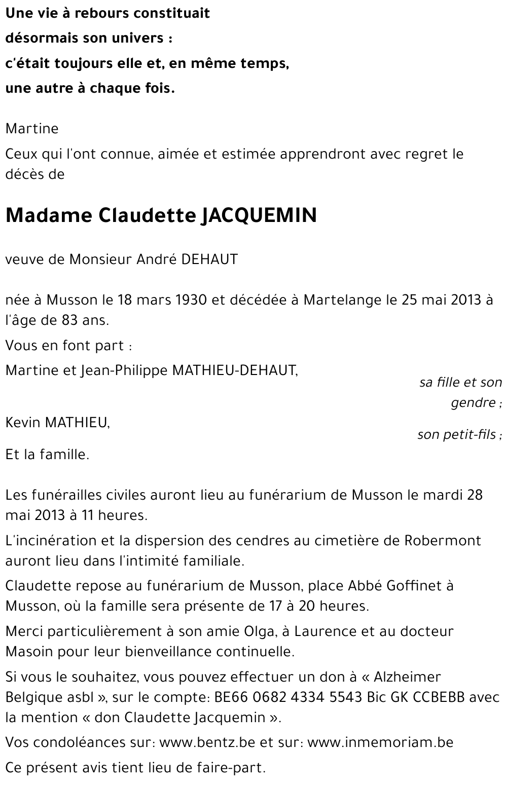 Claudette JACQUEMIN