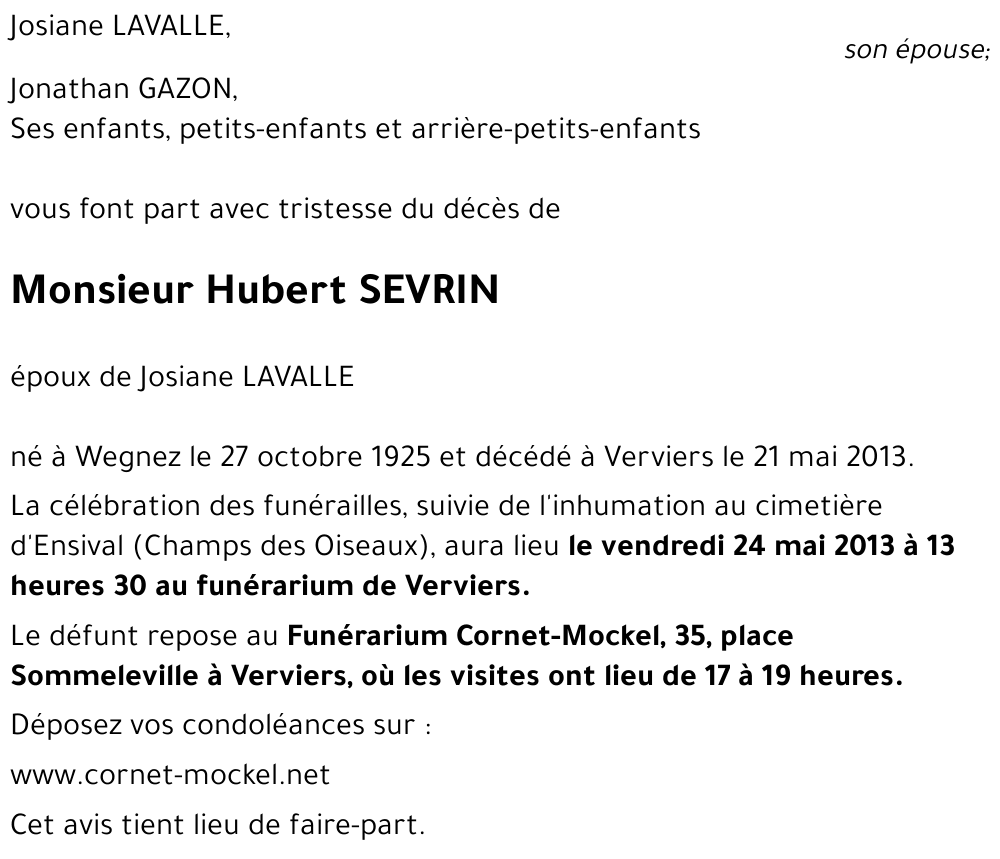 Hubert SEVRIN