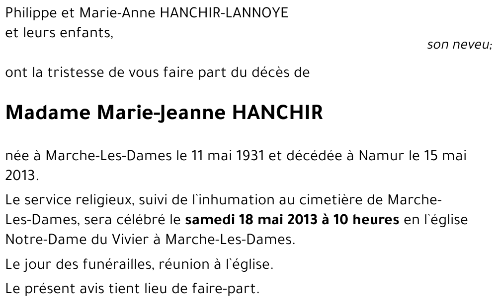 Marie-Jeanne HANCHIR