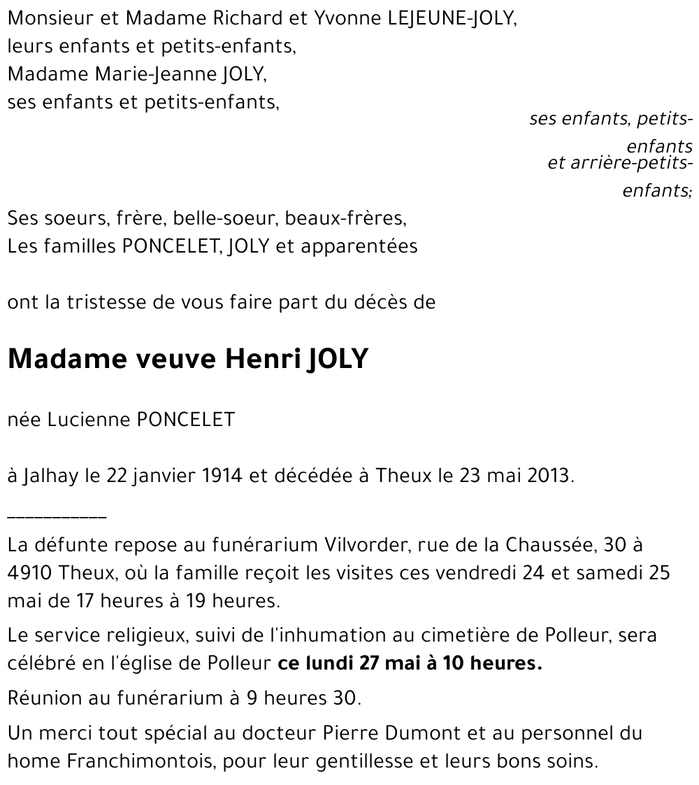 veuve Henri JOLY
