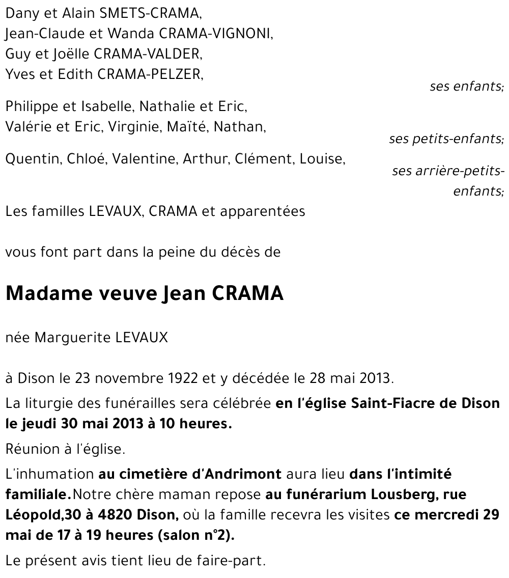 veuve Jean CRAMA