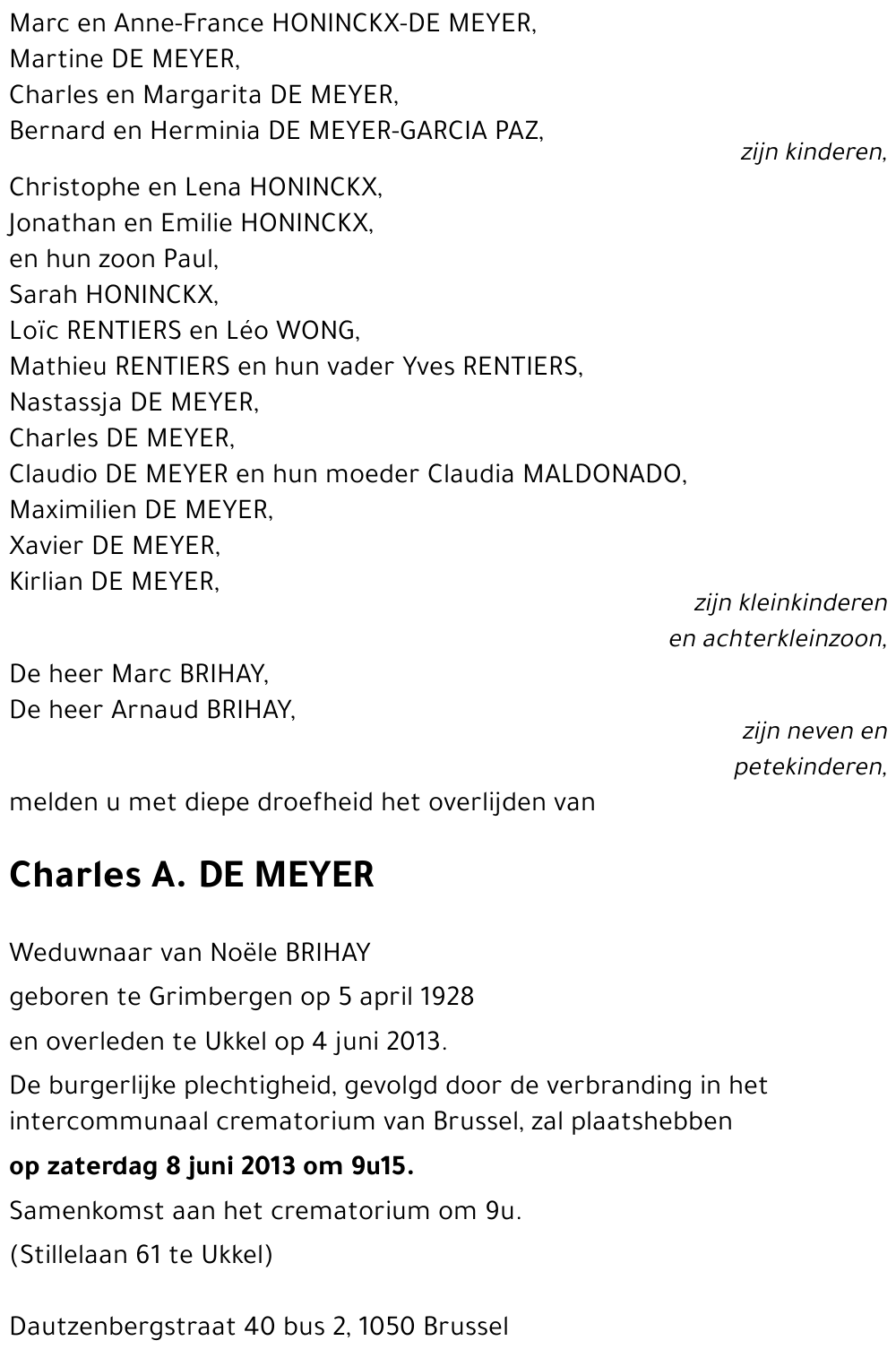 Charles A. DE MEYER