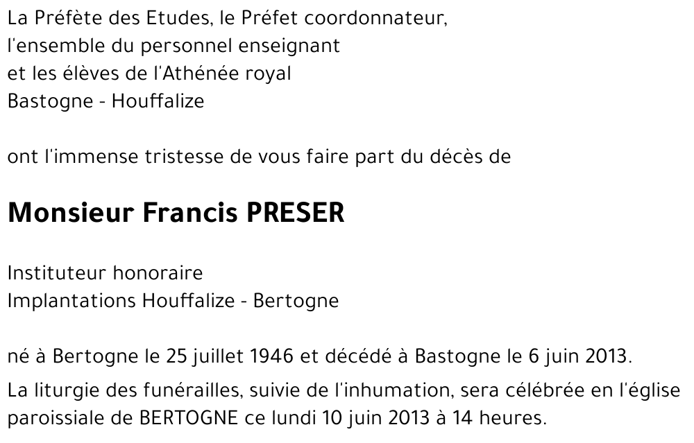 Francis PRESER