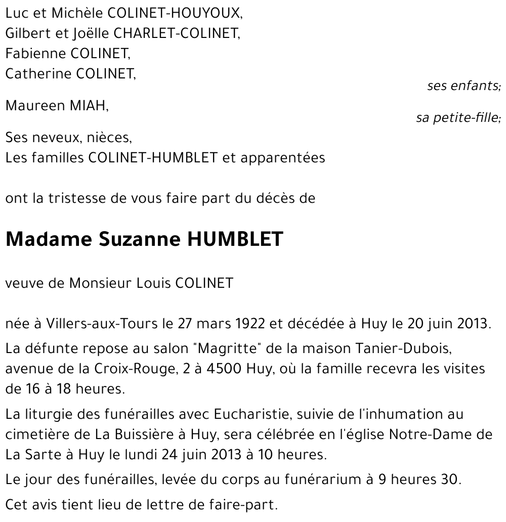 Suzanne HUMBLET