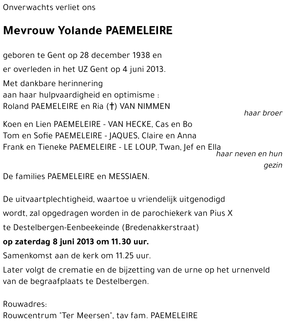 Yolande PAEMELEIRE