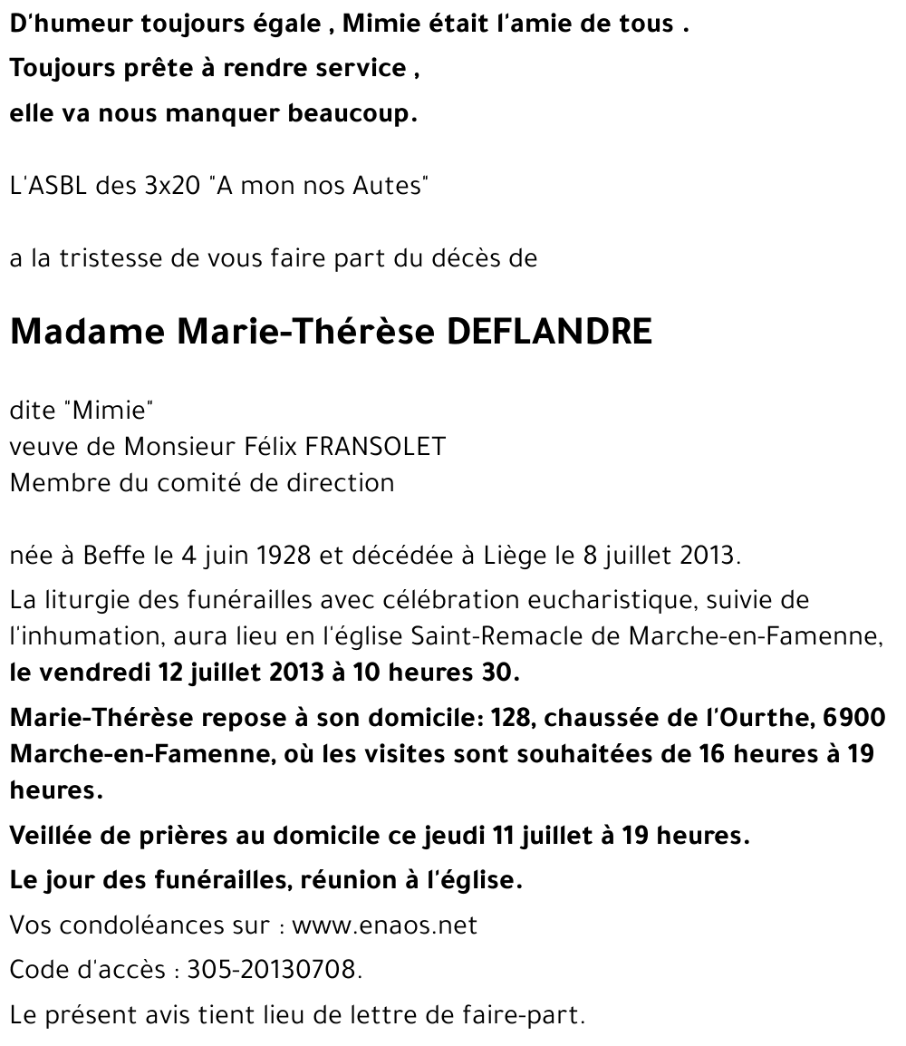 Andrée DEFLANDRE