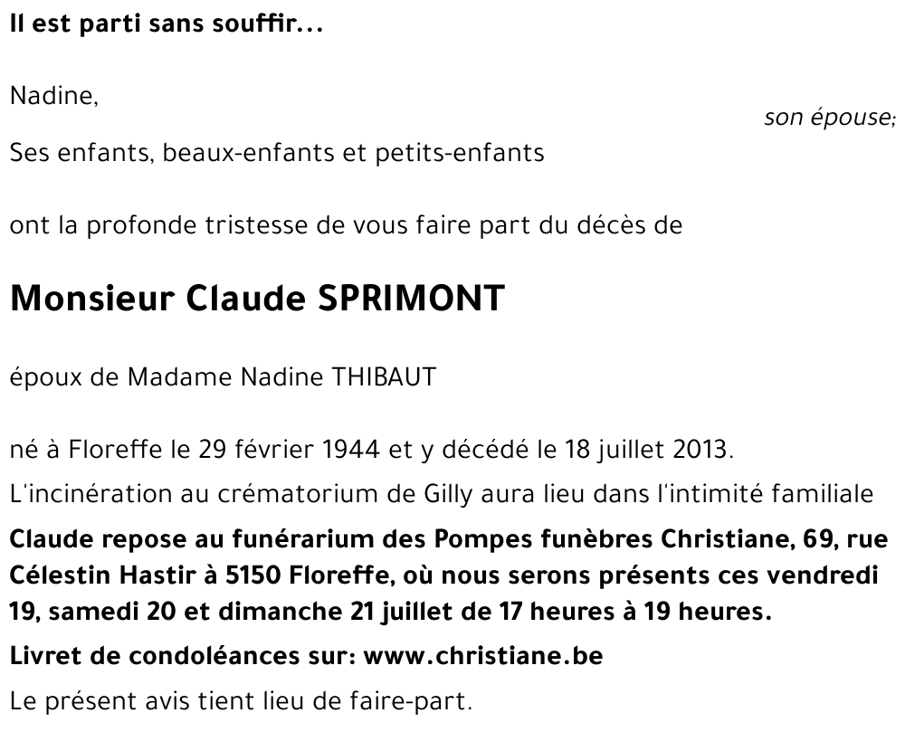 Claude SPRIMONT