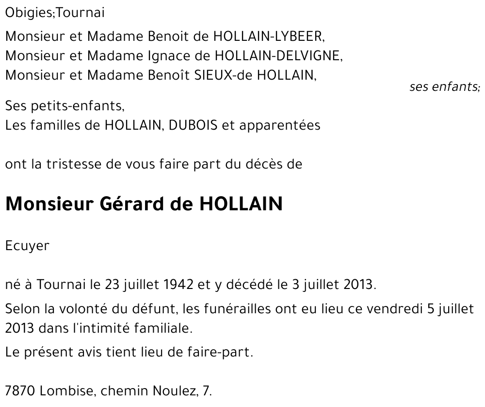 Gérard de HOLLAIN