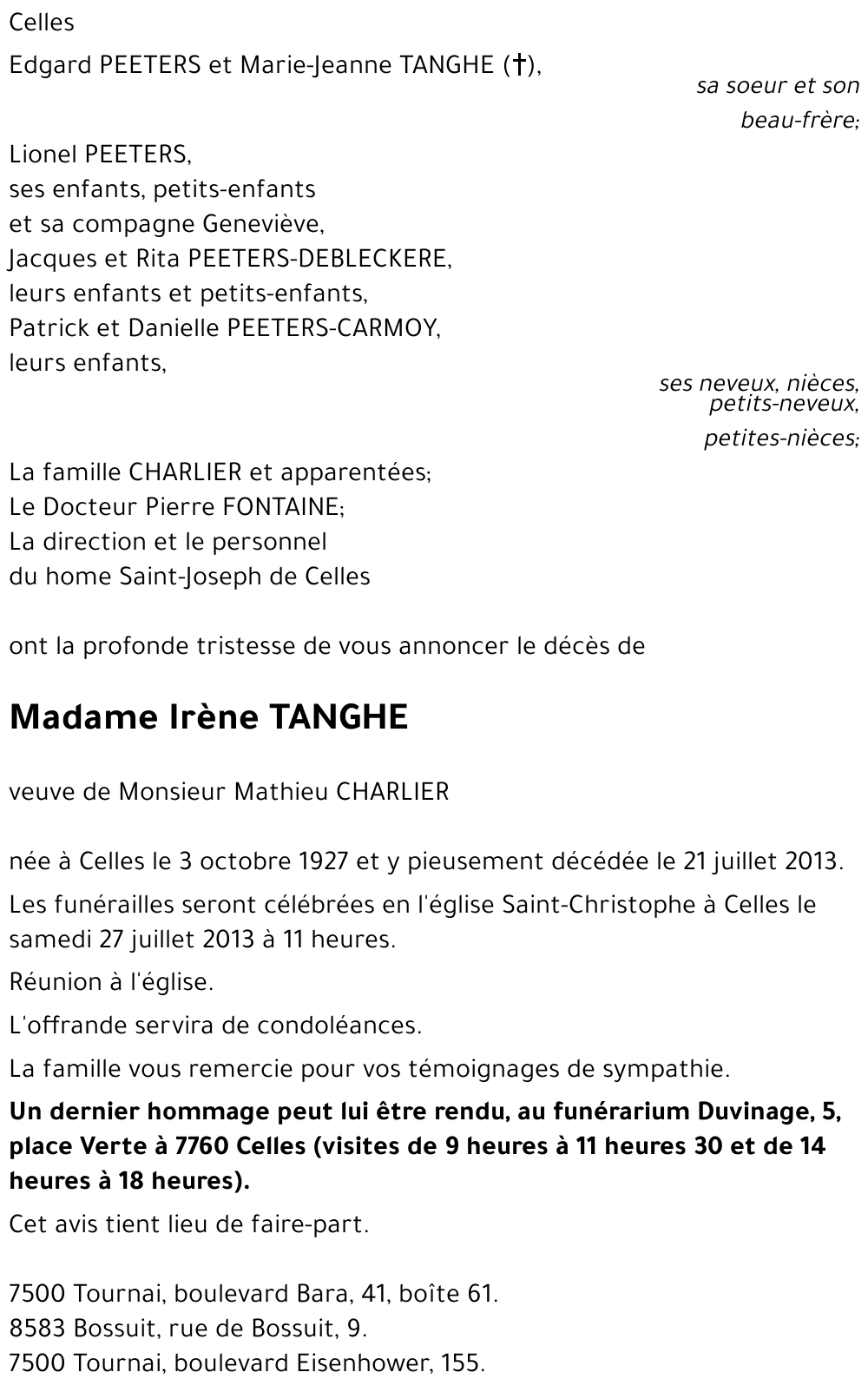 Irène TANGHE