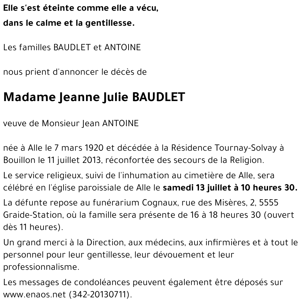 Jeanne Julie BAUDLET