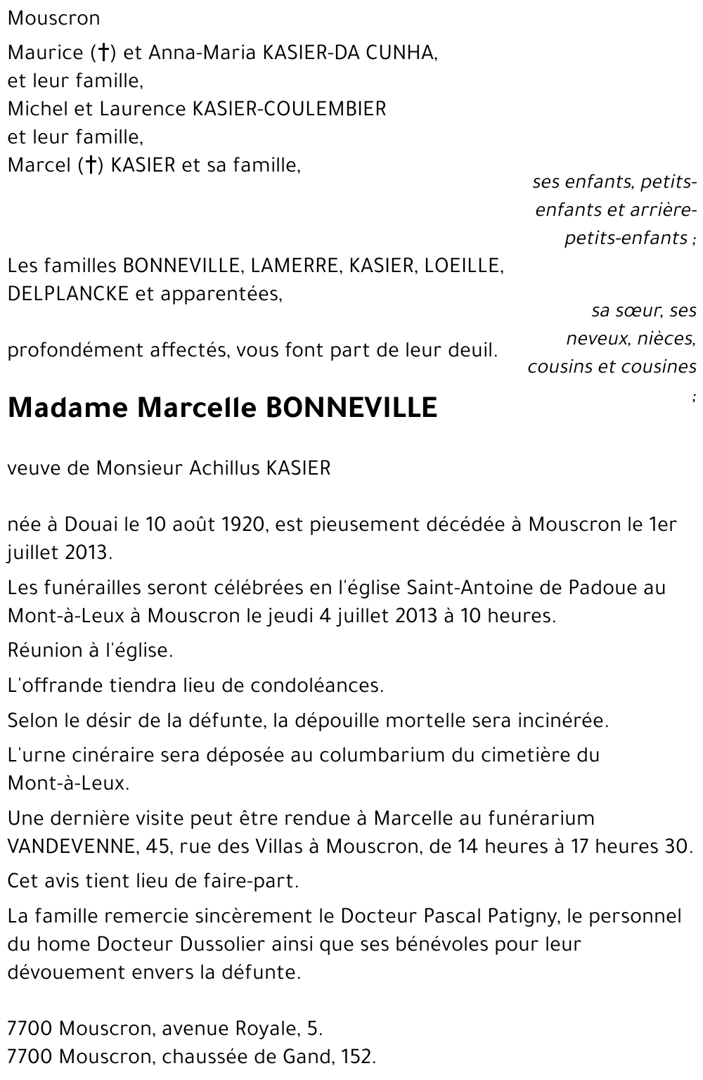 Marcelle BONNEVILLE