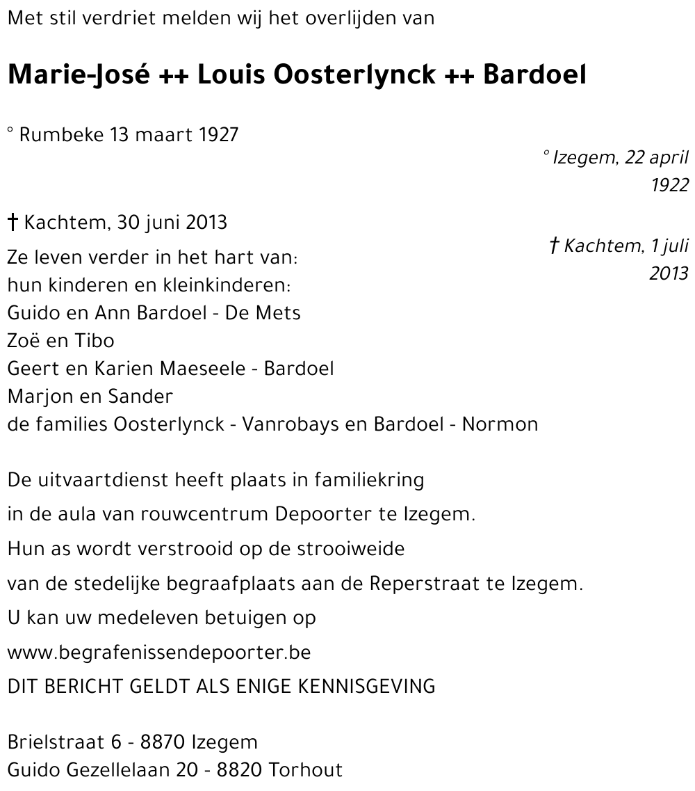 Marie-José en Louis Oosterlynck - Bardoel
