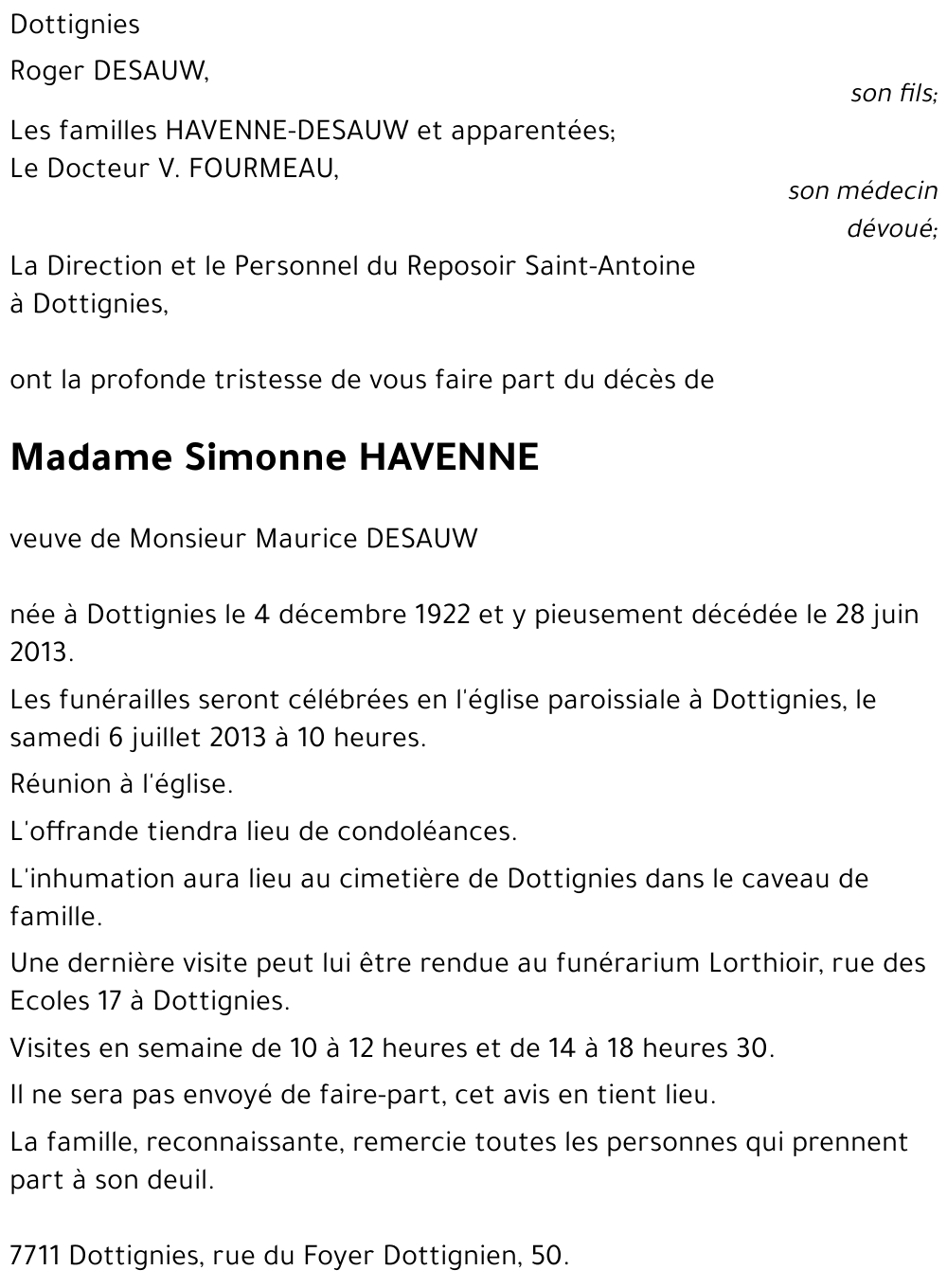 Simonne HAVENNE