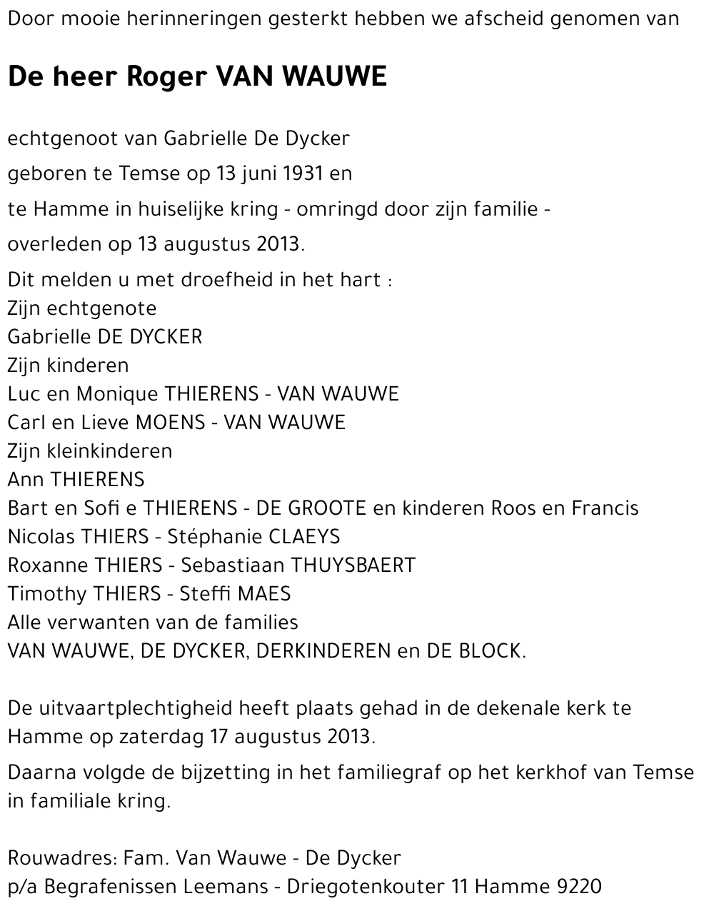 Roger VAN WAUWE