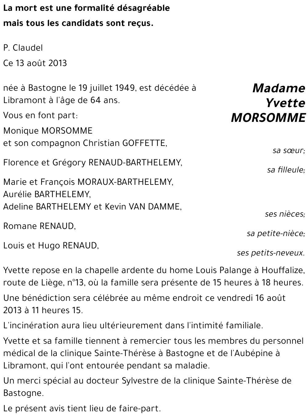 Yvette MORSOMME