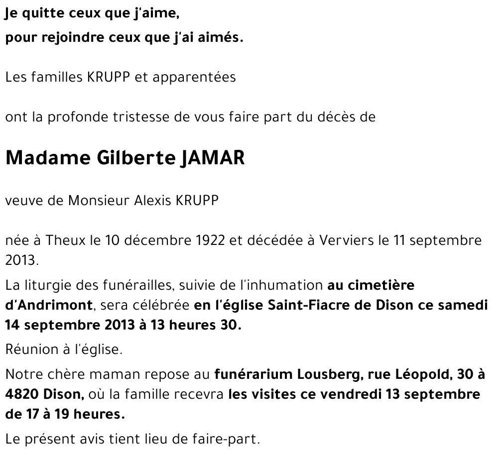Gilberte JAMAR