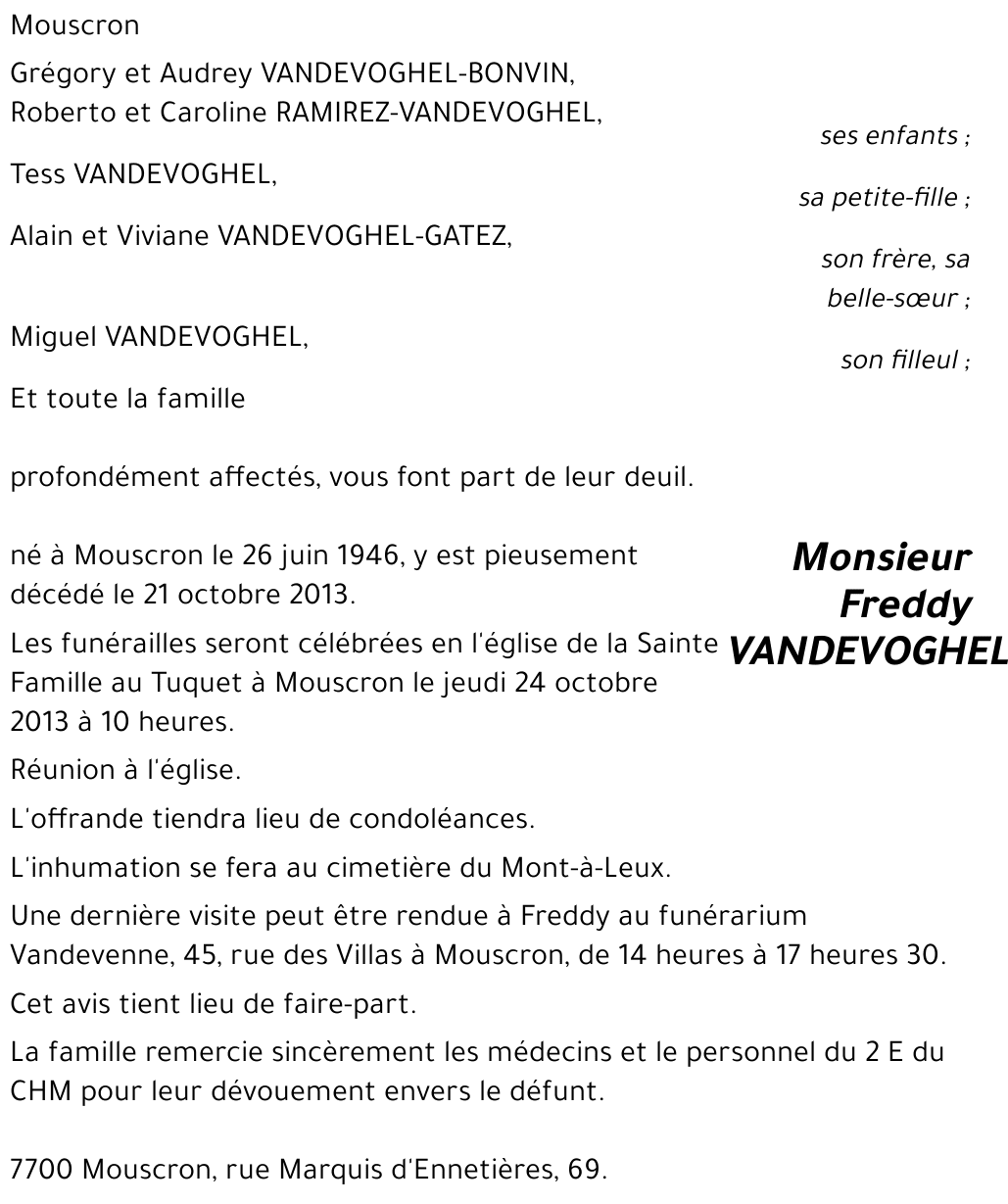Freddy VANDEVOGHEL