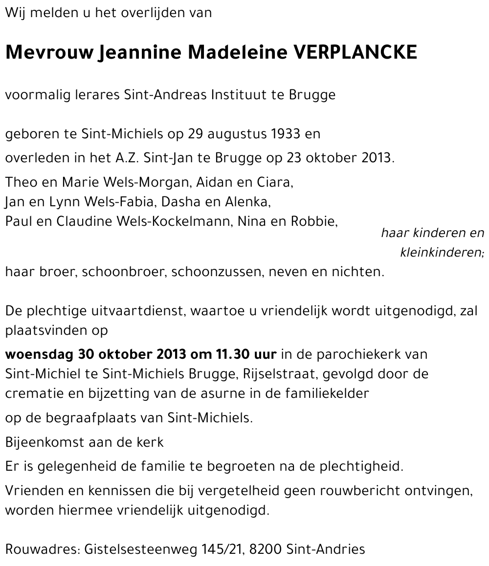 Jeannine Madeleine VERPLANCKE