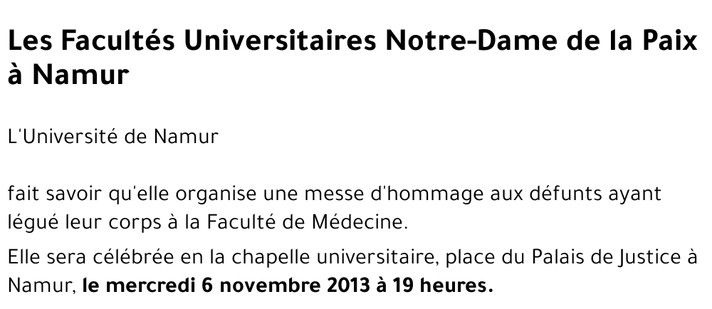 Les Facultés Universitaires Notre-Dame de la Paix à Namur