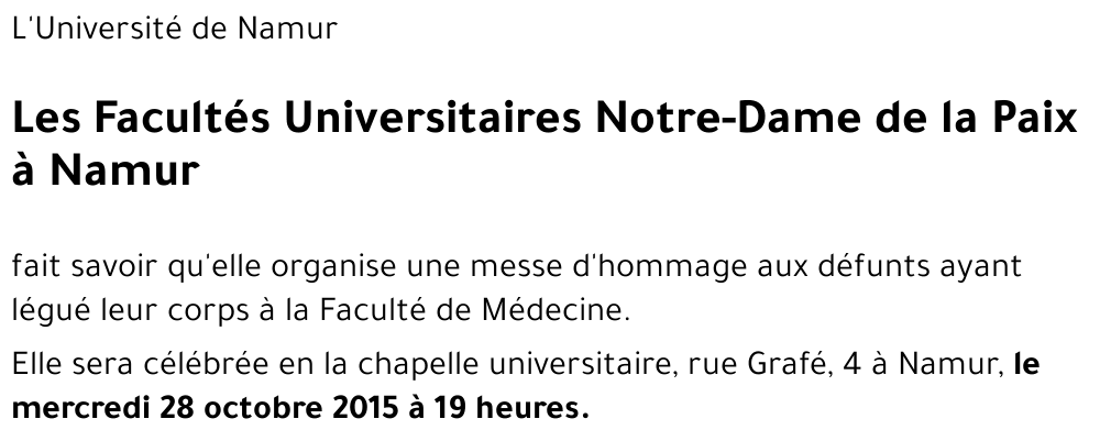 Les Facultés Universitaires Notre-Dame de la Paix à Namur