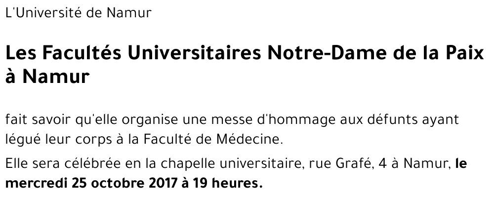 Les Facultés Universitaires Notre-Dame de la Paix à Namur