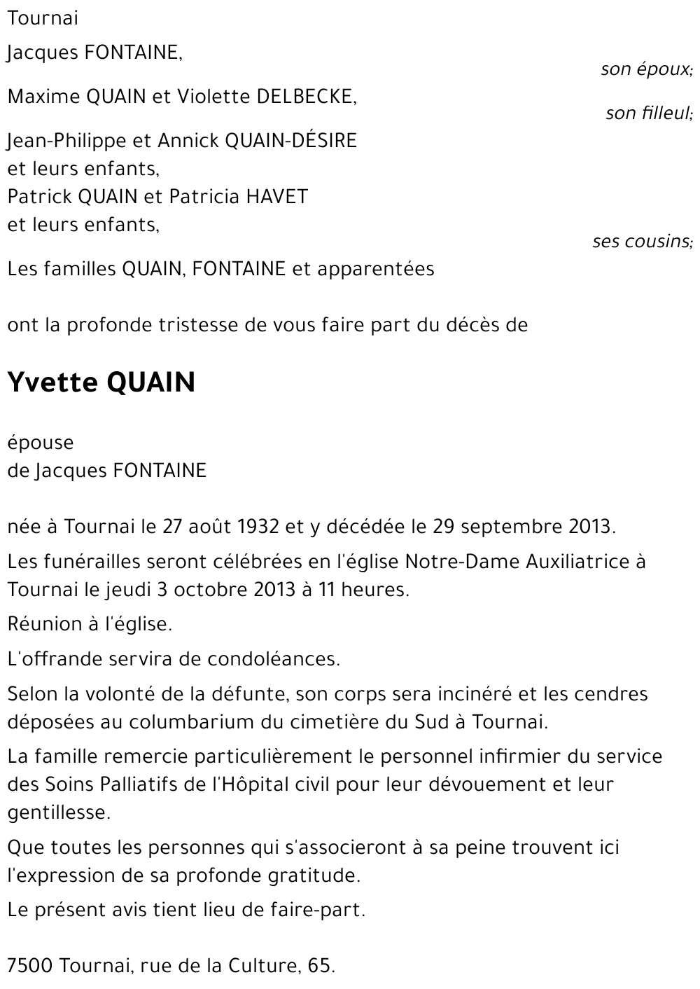 Yvette QUAIN