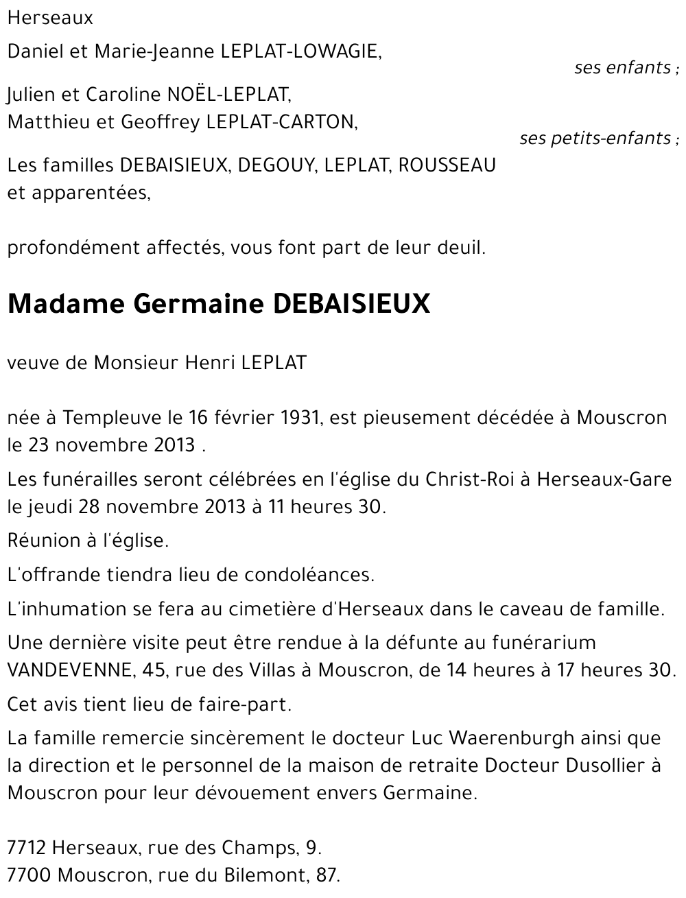 Germaine DEBAISIEUX