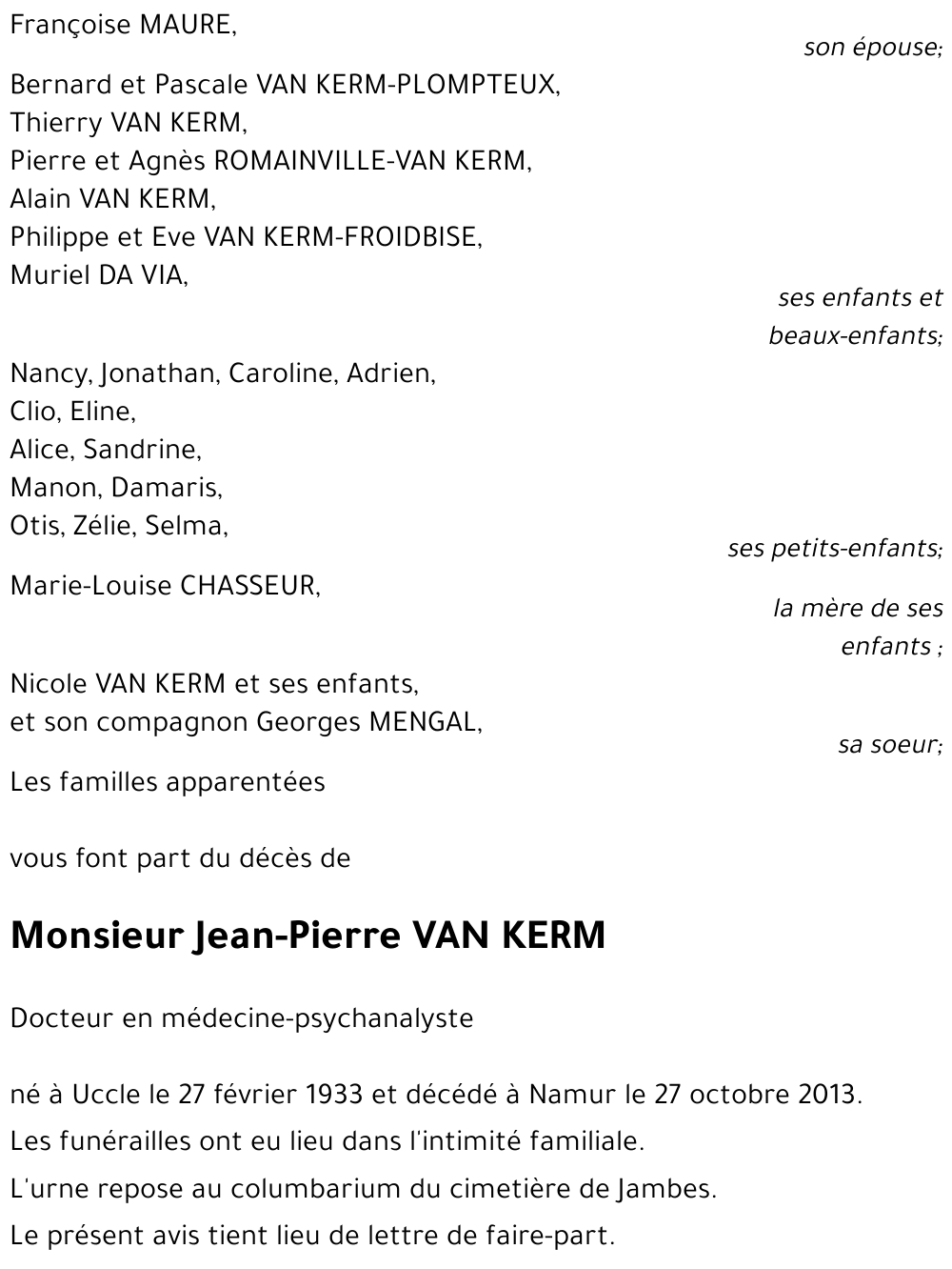 Jean-Pierre VAN KERM