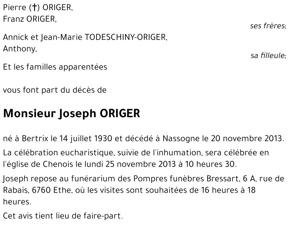 Joseph ORIGER