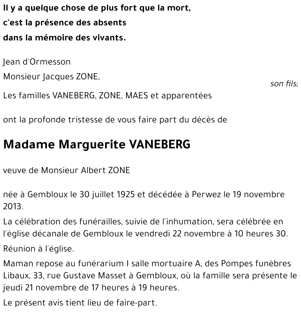 Marguerite VANEBERG