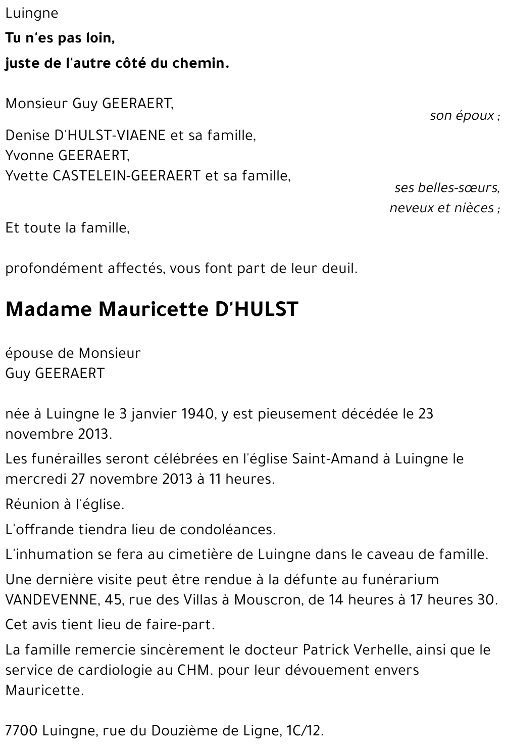 Mauricette D'HULST