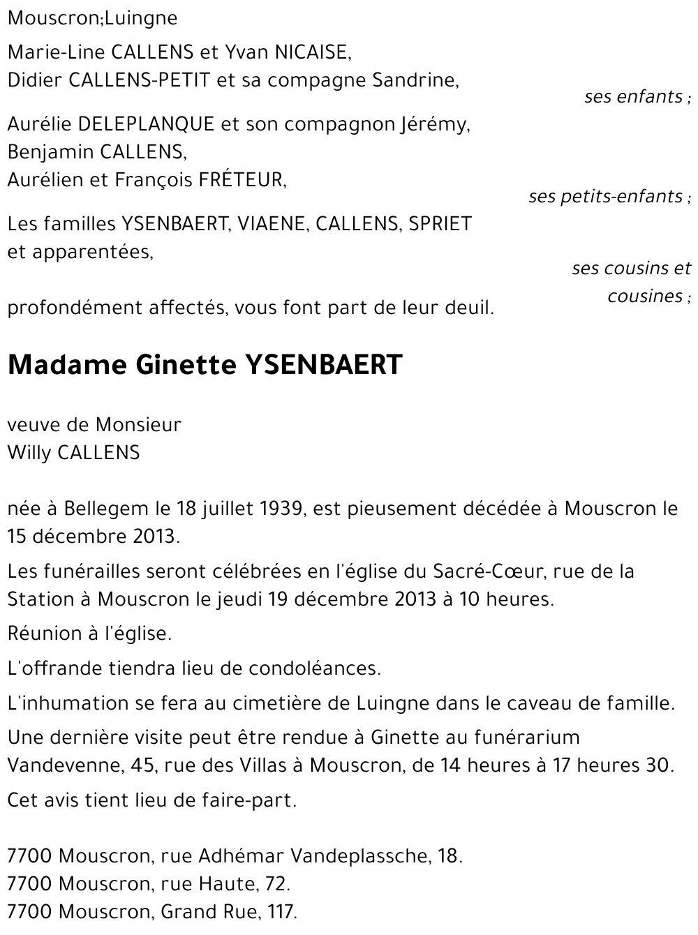 Ginette YSENBAERT