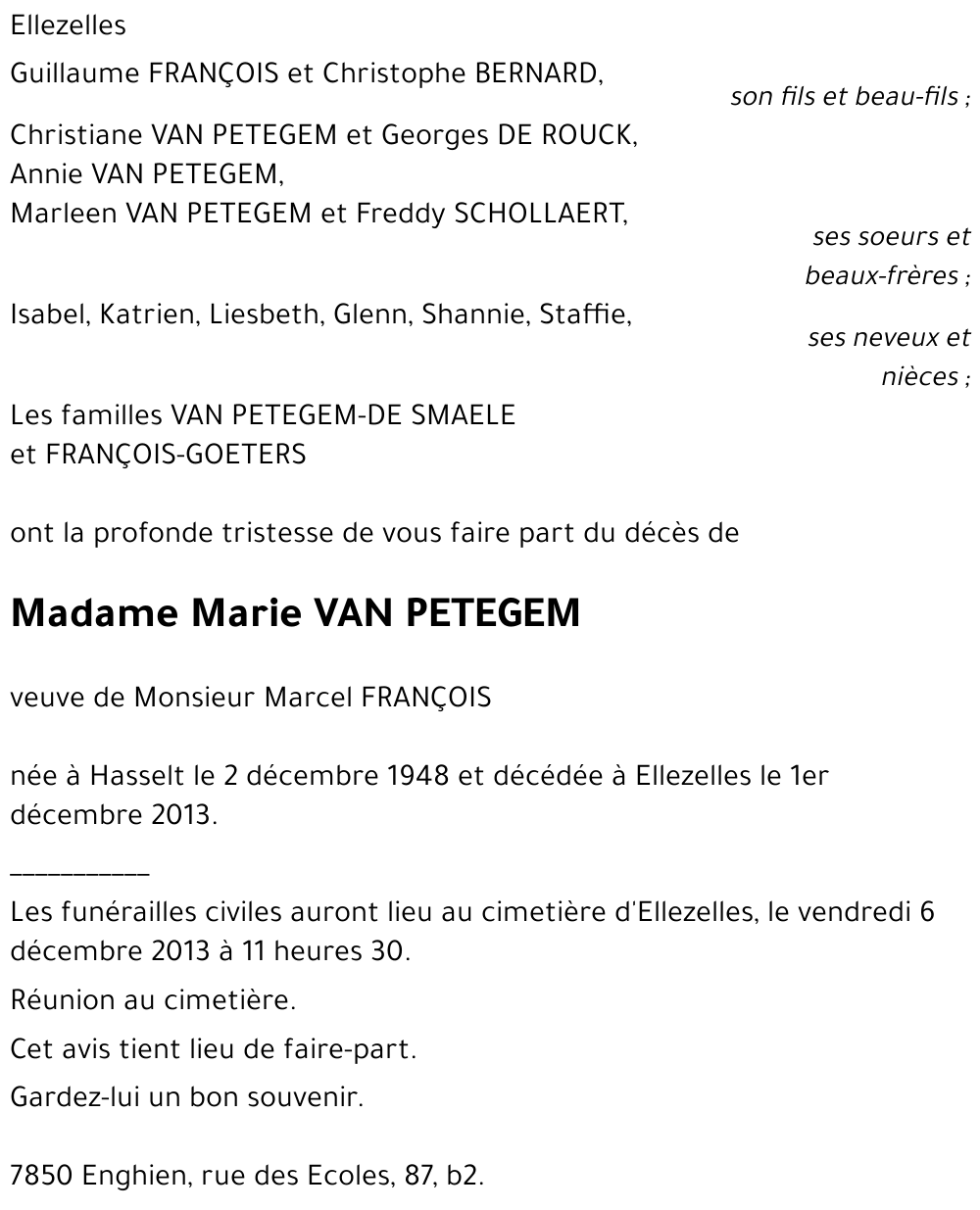 Marie VAN PETEGEM