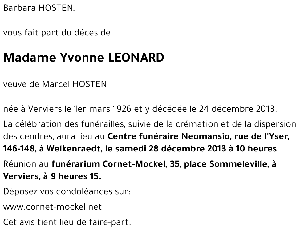 Yvonne LEONARD