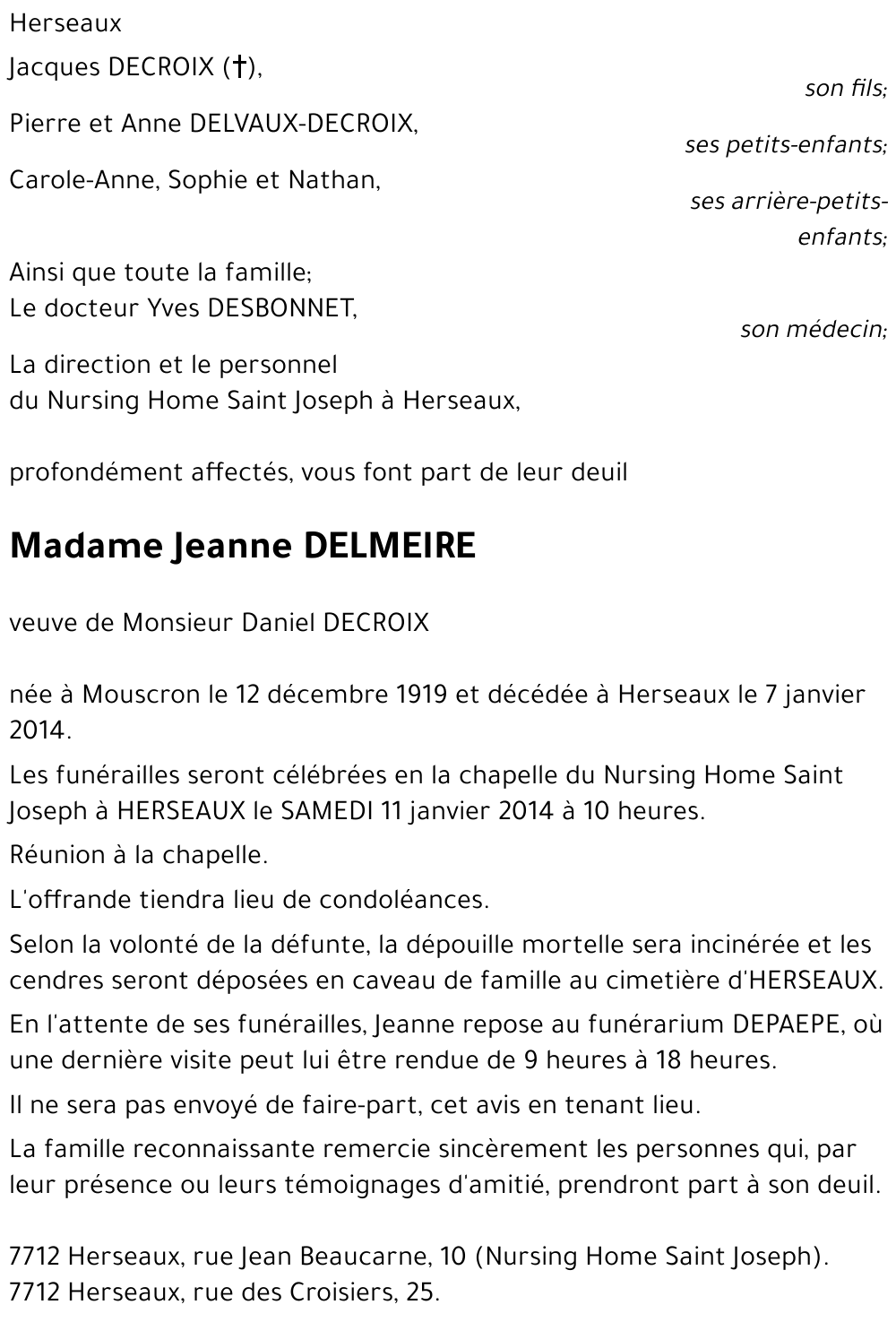 Jeanne DELMEIRE