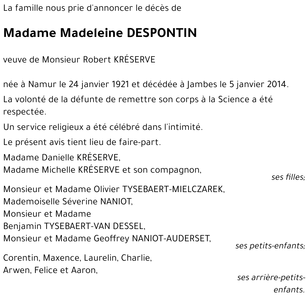 Madeleine DESPONTIN