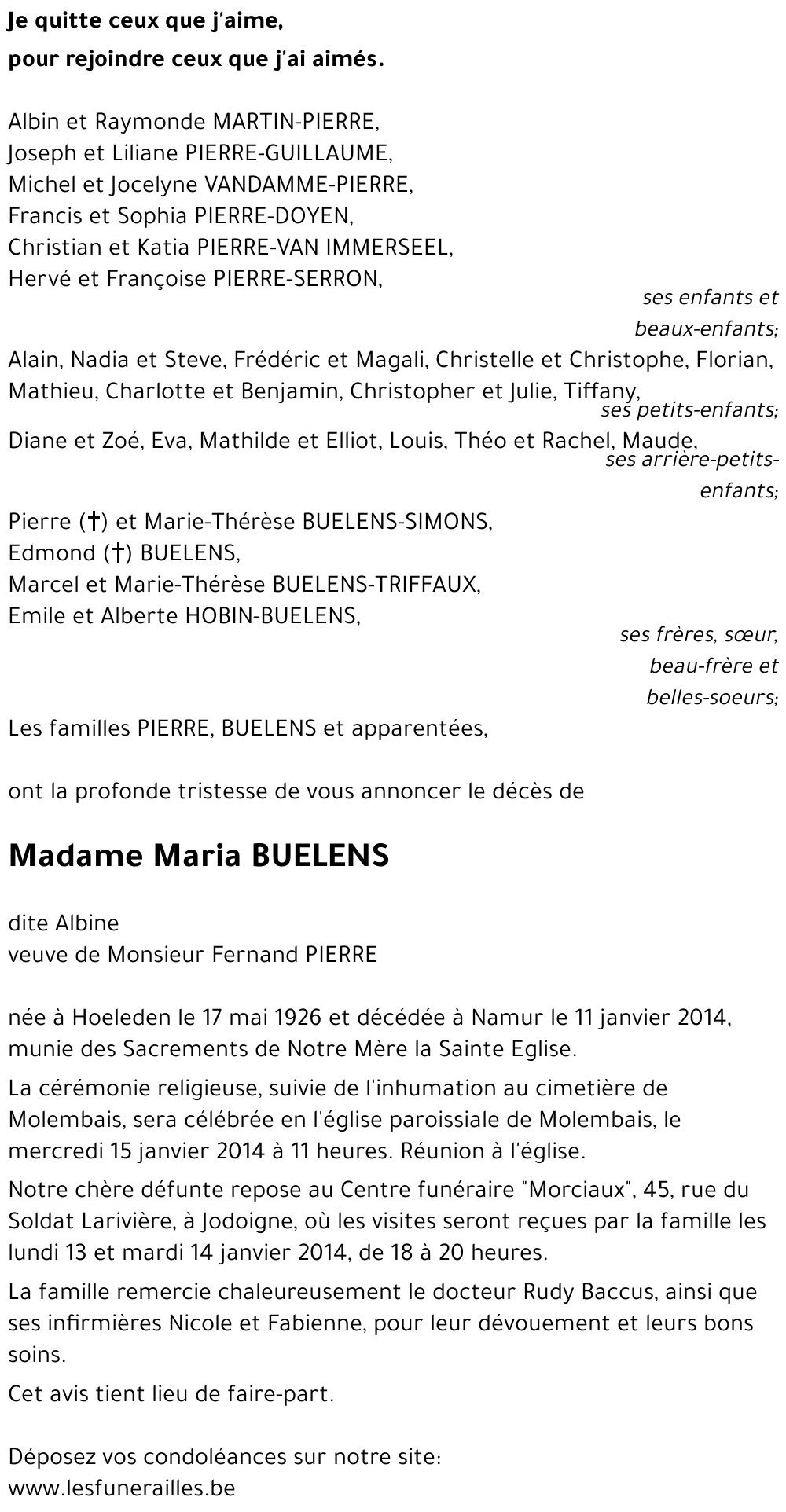 Maria (dite Albine) BUELENS