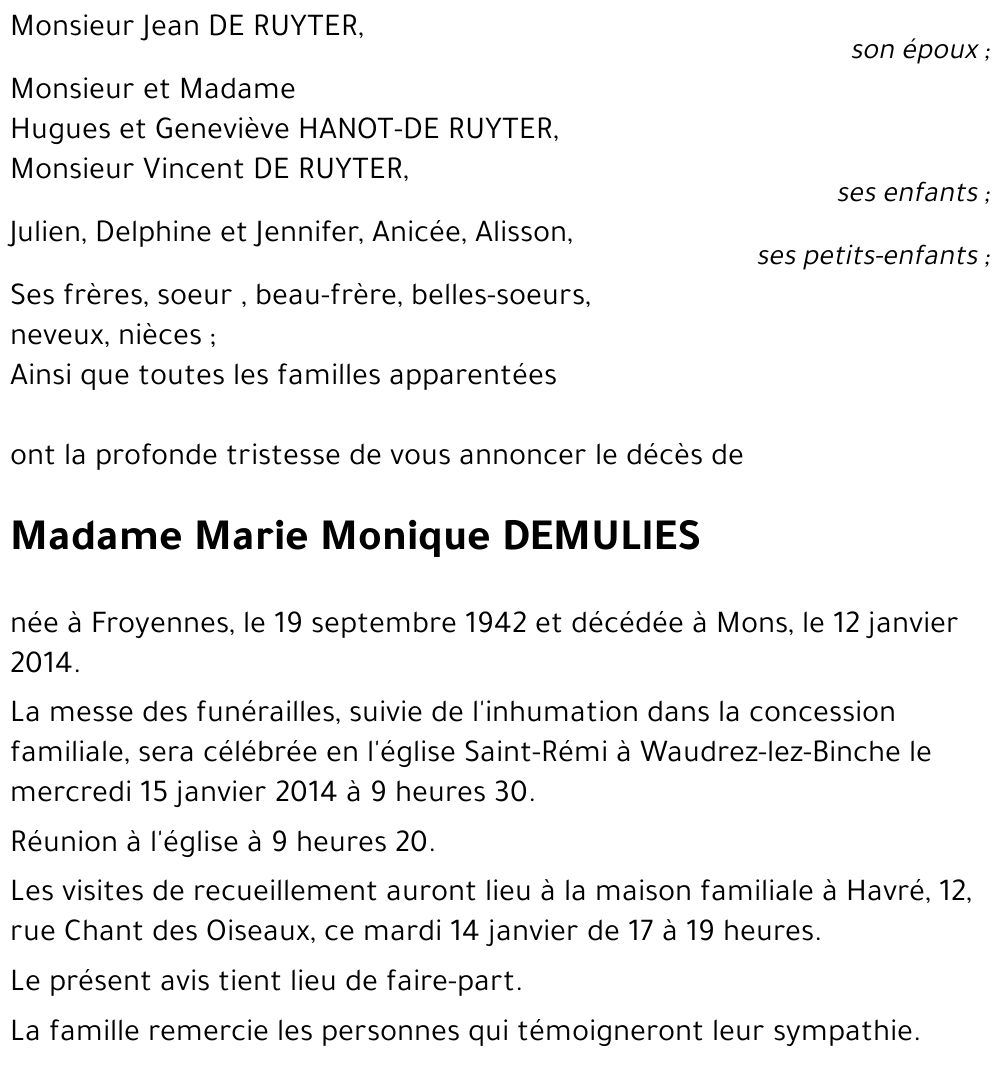 Marie Monique DEMULIES