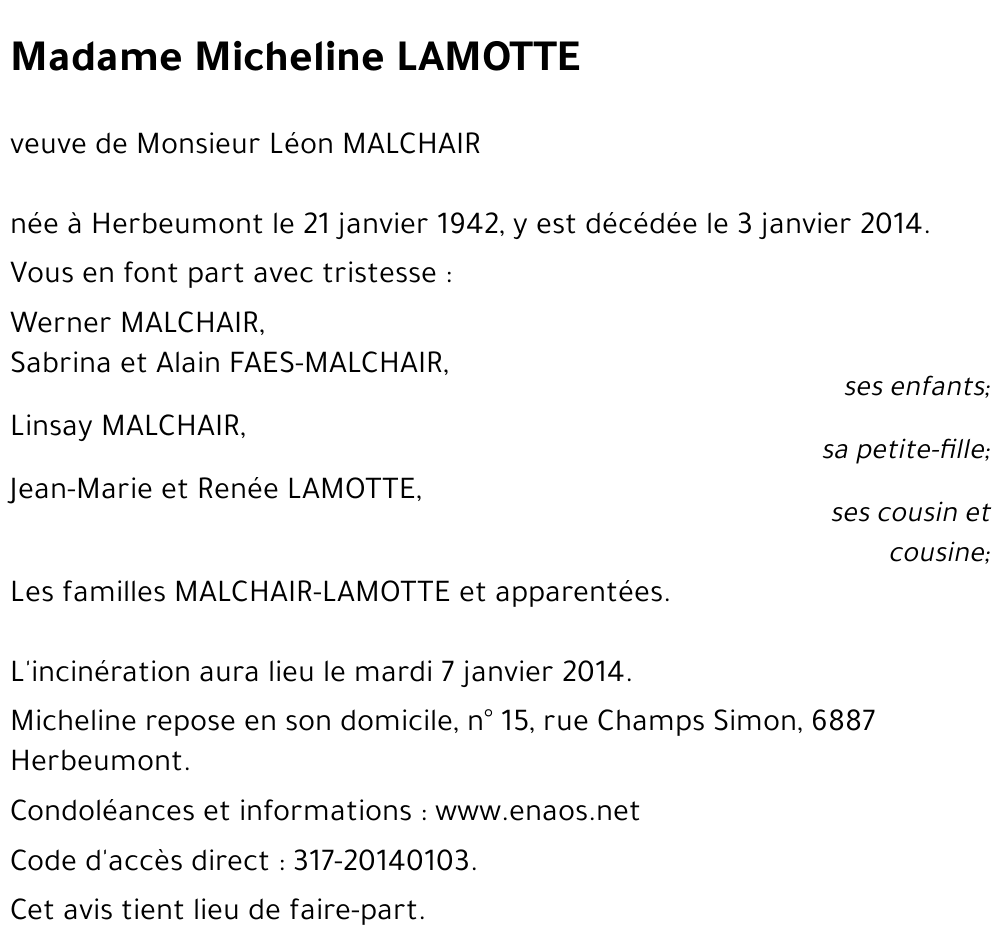 Micheline LAMOTTE