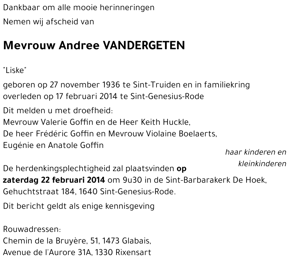 Andree VANDERGETEN