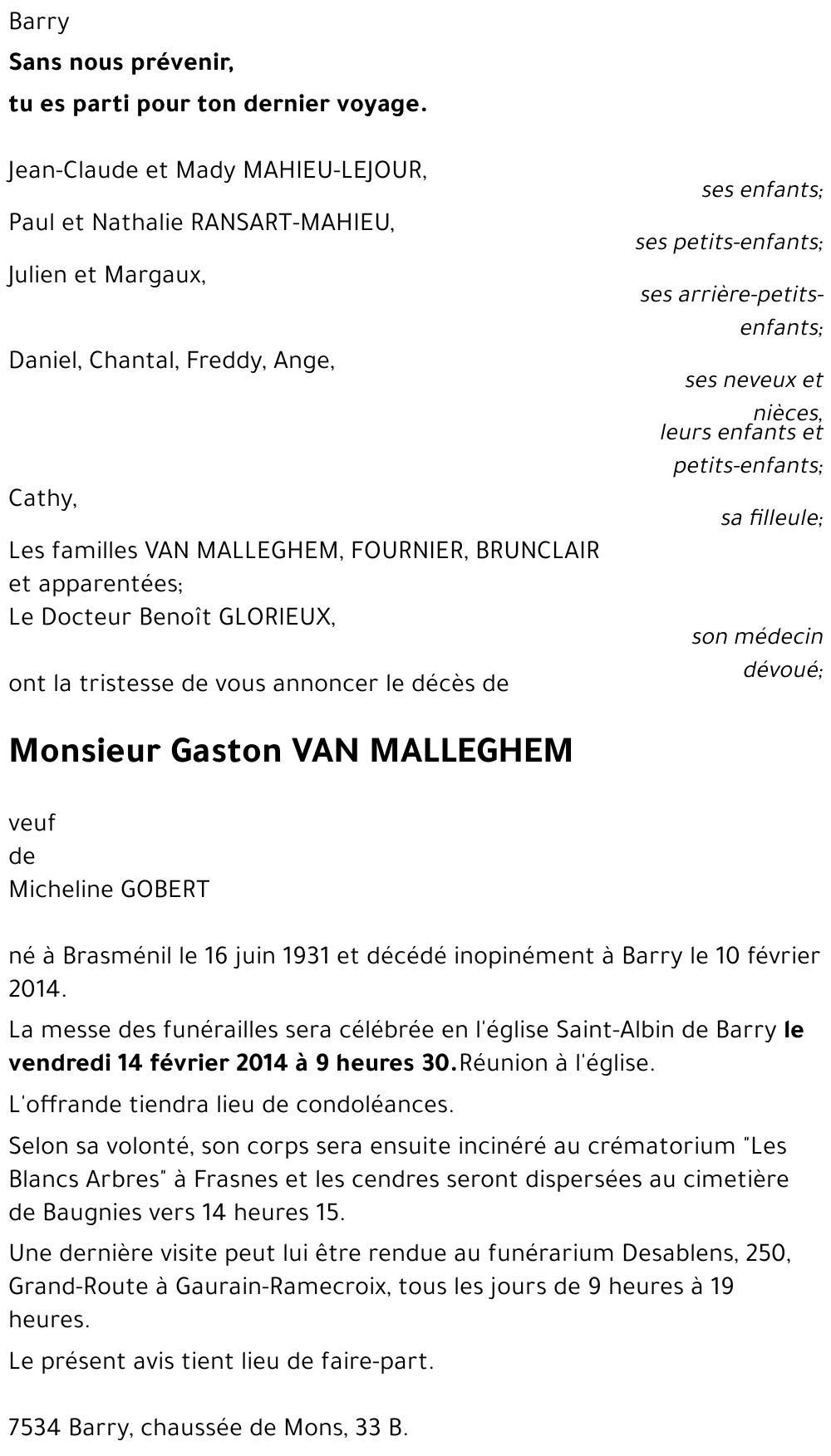 Gaston VAN MALLEGHEM