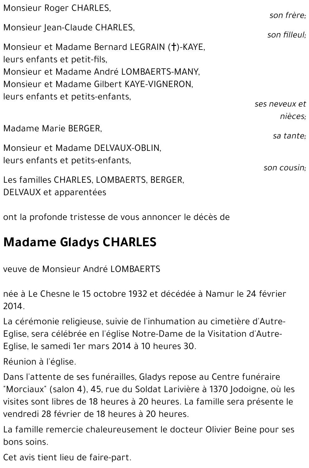 Gladys CHARLES