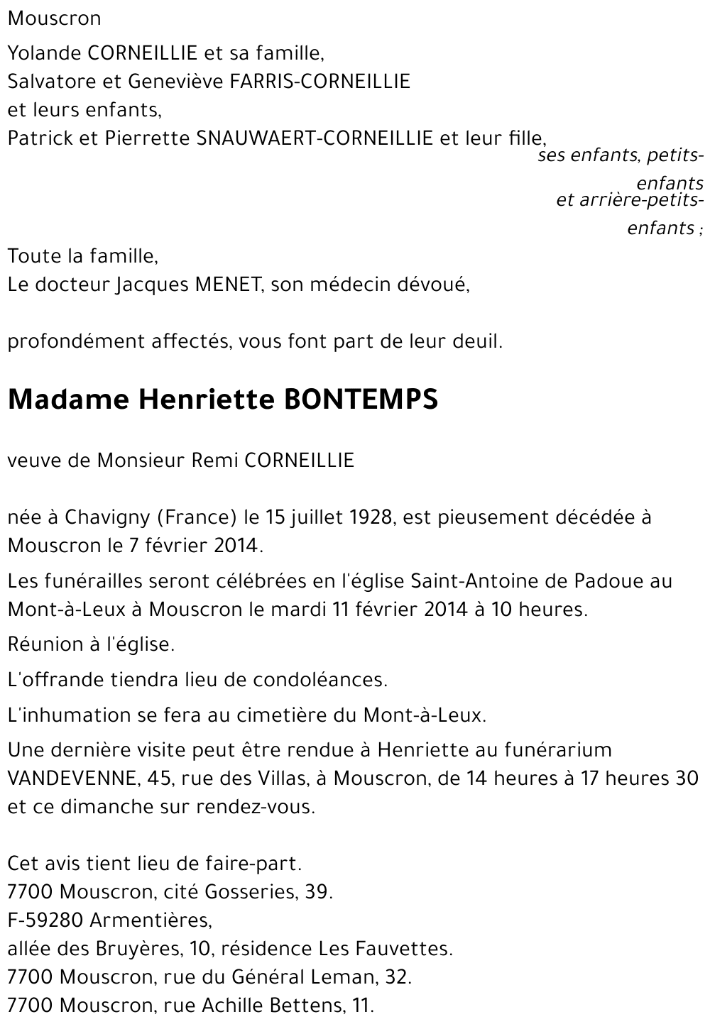 Henriette BONTEMPS