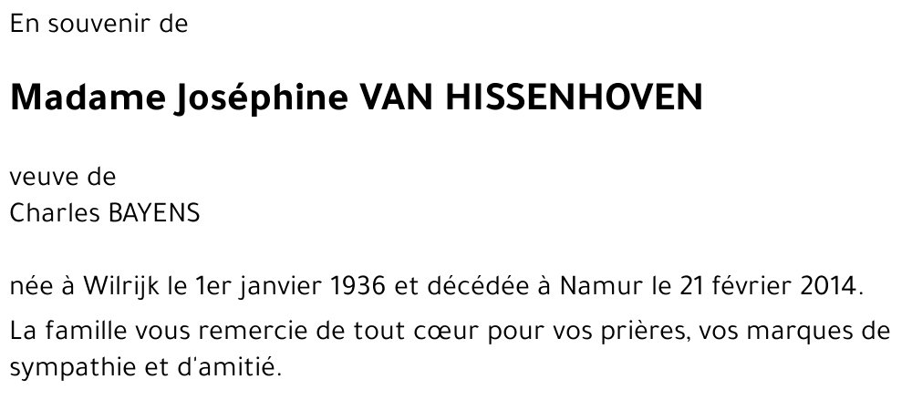 Joséphine VAN HISSENHOVEN