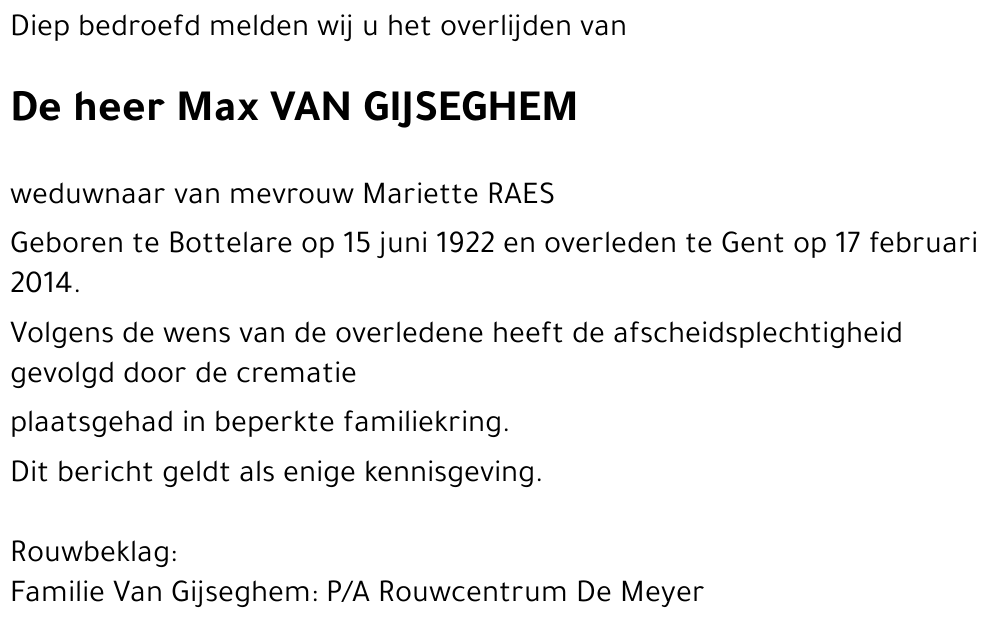 Max VAN GIJSEGHEM