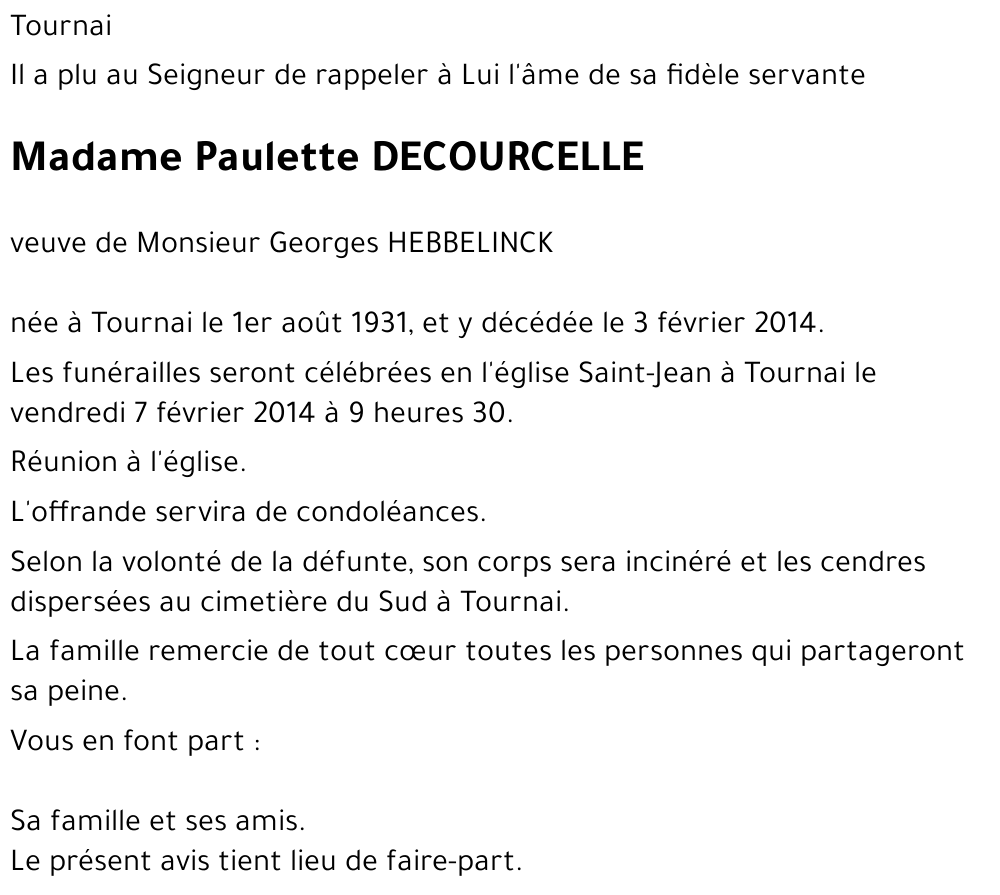 Paulette DECOURCELLE